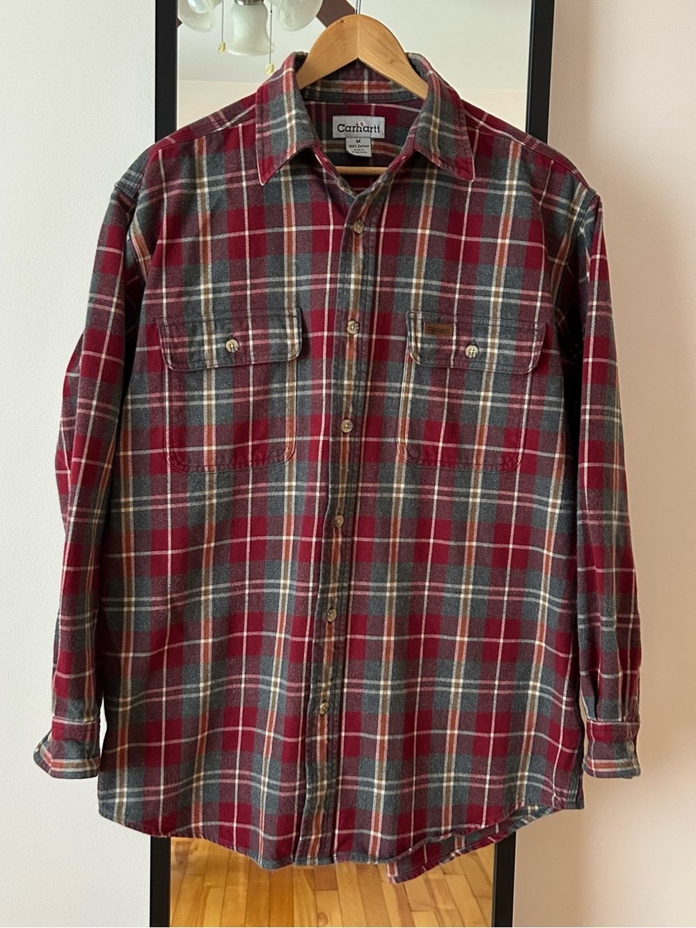 Vintage 2006 Carhartt Long Sleeve Flannel Plaid Shirt S138RED workwear Y2K